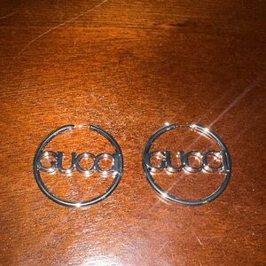 AUTHENTIC GUCCI NAME SILVER TONE LOOP EARRINGS